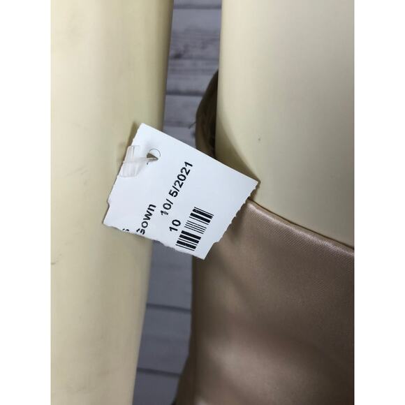 NWT Bill Levkoff Tan Satin Brown Belt Strapless Formal Bridesmaid Dress size 10 - Picture 9 of 12